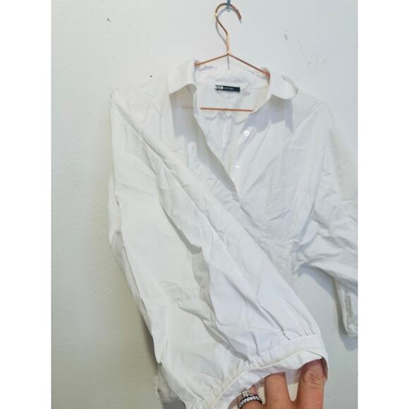 NATORI White Peplum Hem Voluminous Sleeves Techno Polplin Blouse Top Size 4 - Picture 6 of 11